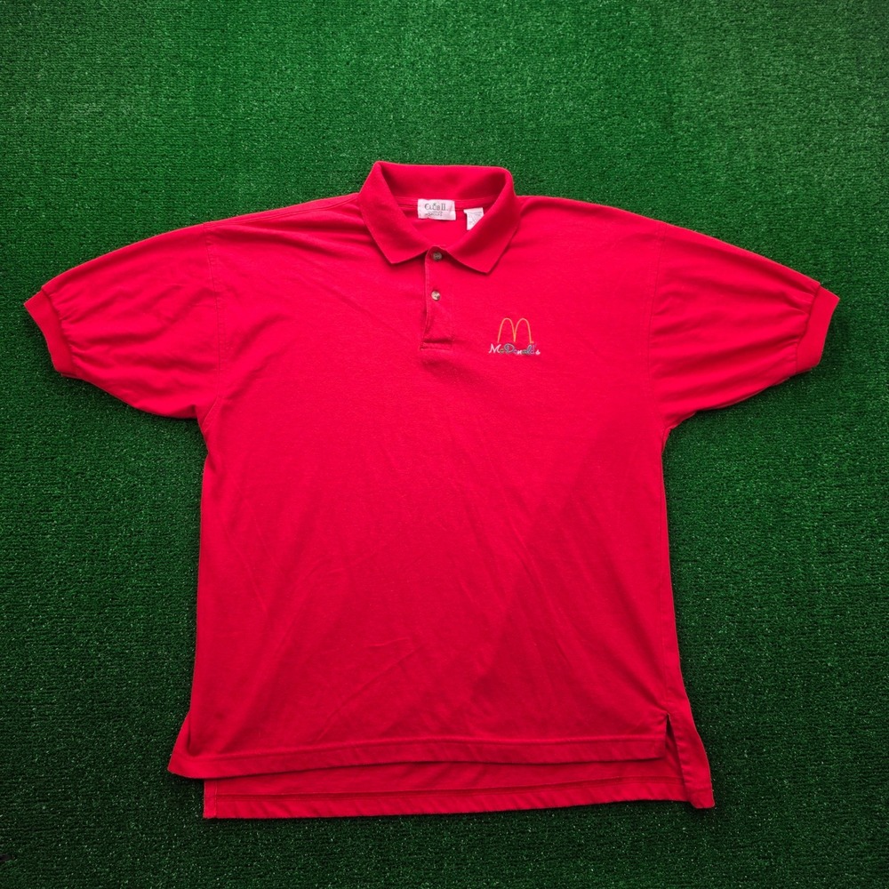 Vintage 90s McDonalds Employee Polo Shirt Mens Medium Red Uniform Work Wear